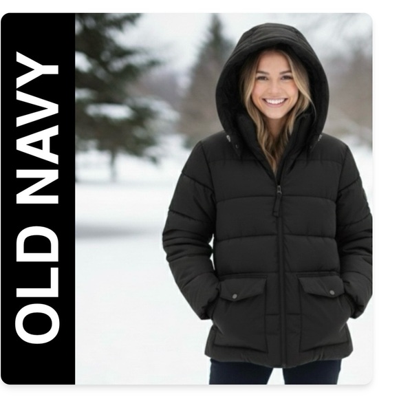 Old Navy Jackets & Blazers - OLD NAVY Black Puffer Jacket. Attached Hood Elastic Waist Full Zip Size XS